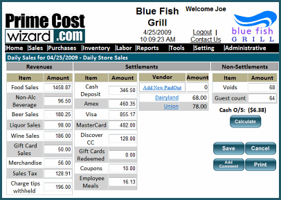 prime cost wizard daily sales report restaurant daily sales report template