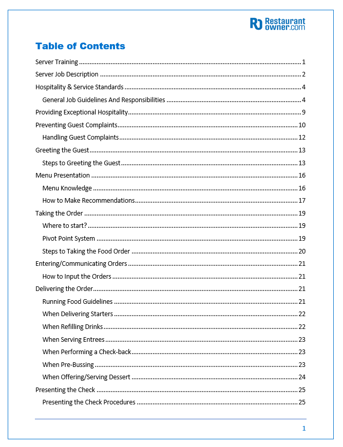 Restaurant Training Manual Templates