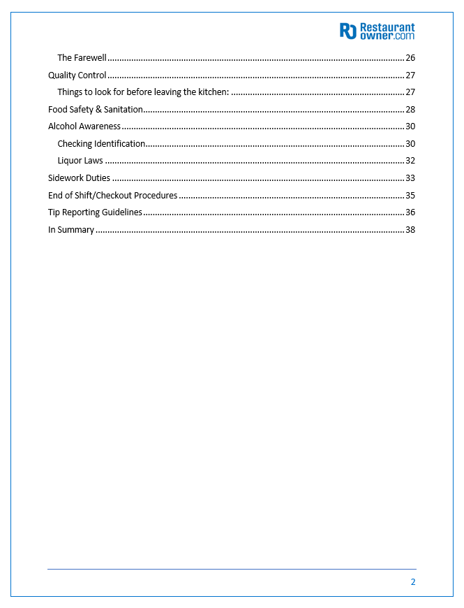 Fine dining server training manual