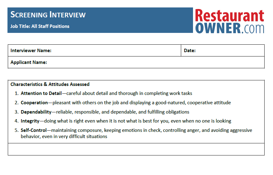 Screening Interview RestaurantOwner