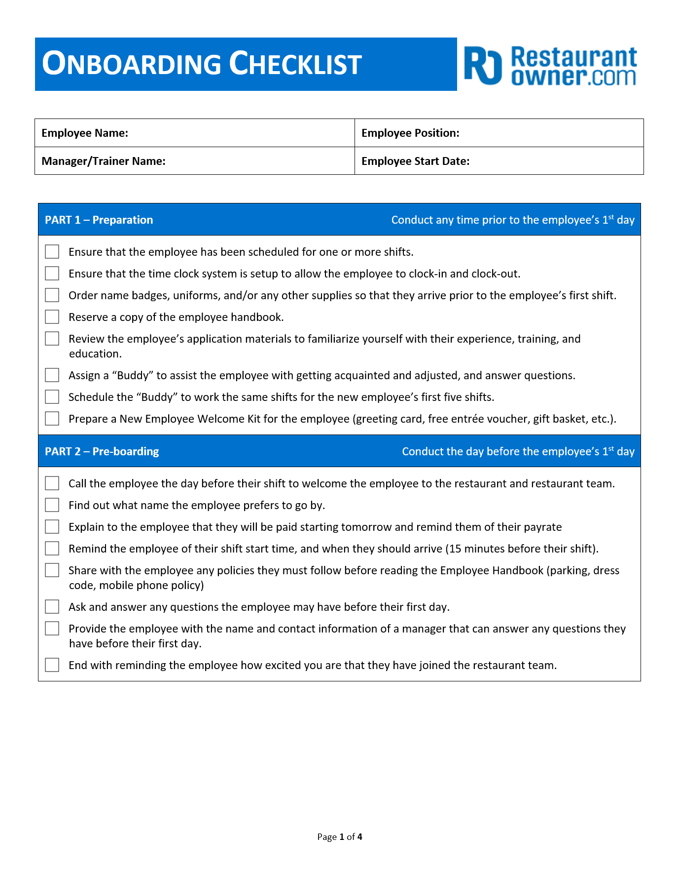 orientation schedule for new employees