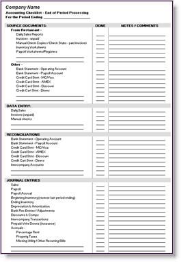 SYSTEM: Restaurant Accounting Checklist