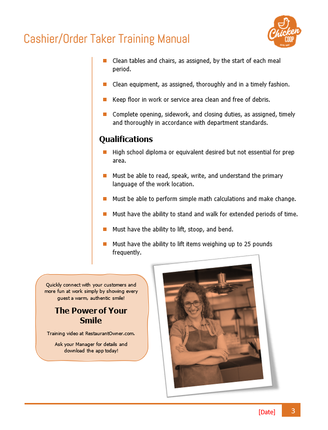 Restaurant Kitchen Manual cashier/order taker training manual - qsr Restaurant Kitchen Manual cashier/order taker training manual - qsr