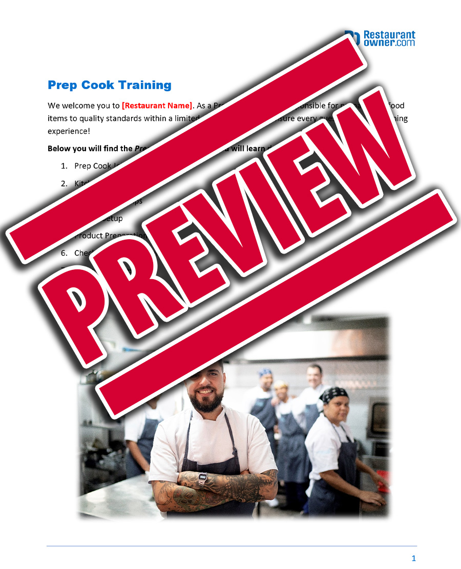 Prep Cook Training Manual – Editable Template | RestaurantOwner