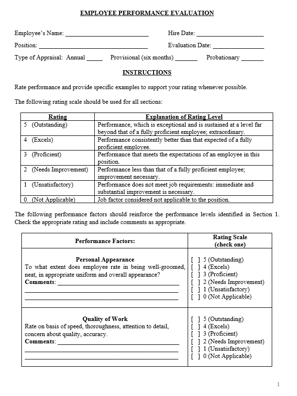 employee performance evaluation long form evaluation employee