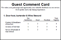 guest comment card restaurant survey cards