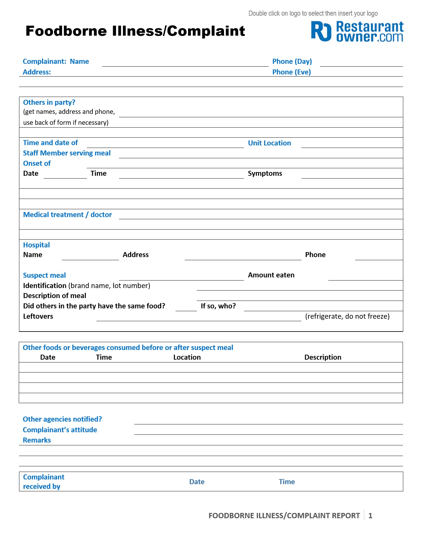 Foodborne Illness Complaint Report foodborne-illness-complaint-report