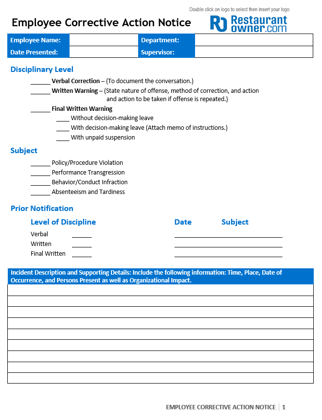employee notice form