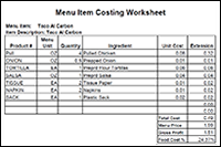 menu cost worksheet menu costing template