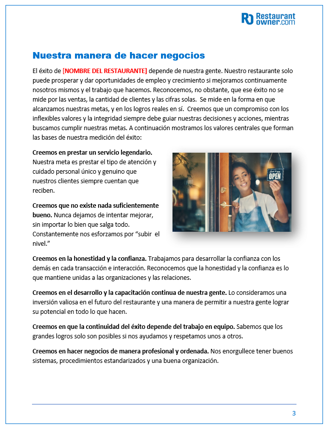 Restaurant Employee Handbook Spanish Edition NEW & UPDATED RestaurantOwner