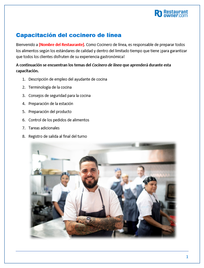 Restaurant Training Manual Templates - Spanish Edition