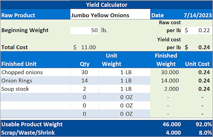 food cost templates