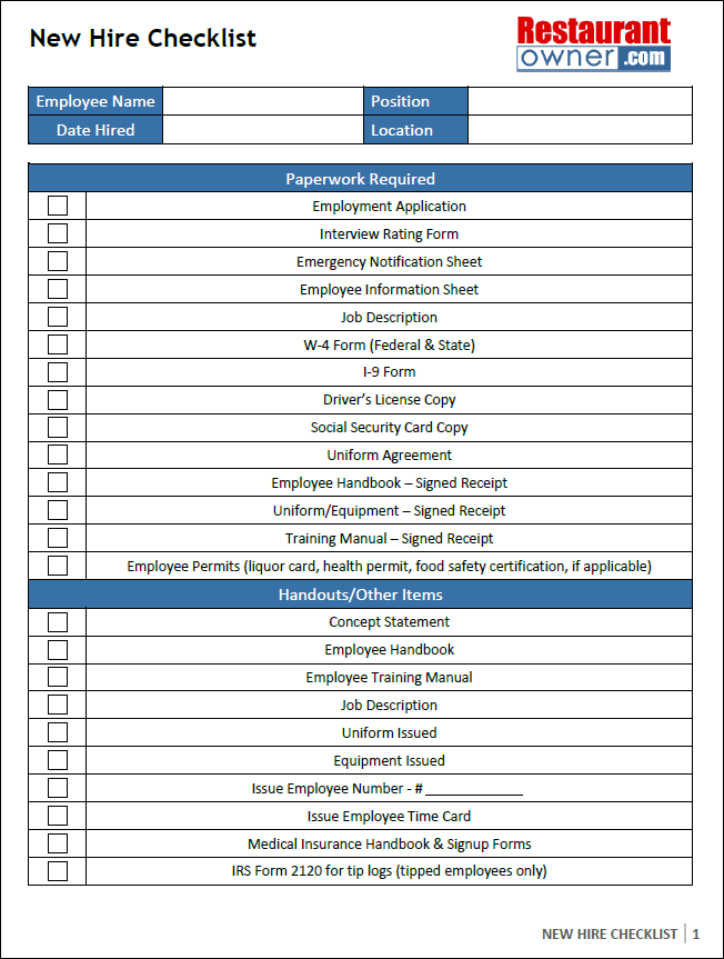 restaurant checklists it new employee checklist