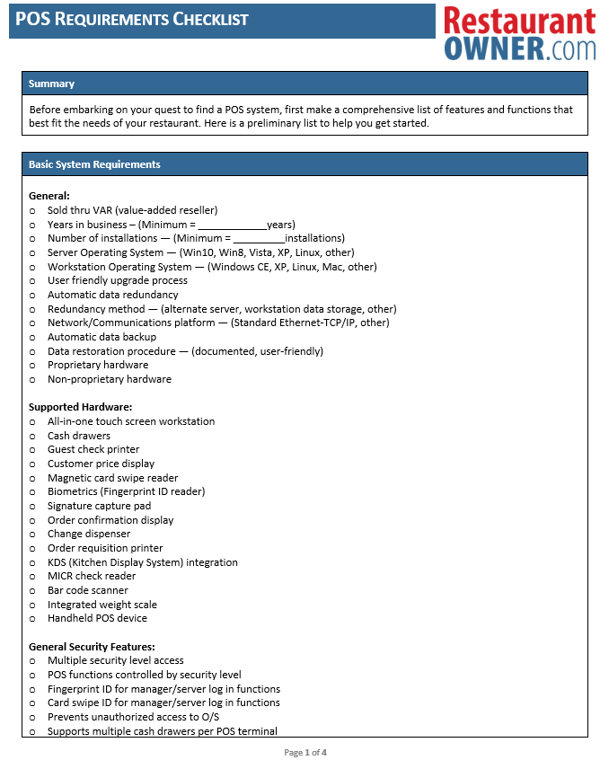 Restaurant Kitchen Requirements restaurant pos checklist Restaurant Kitchen Requirements restaurant pos checklist
