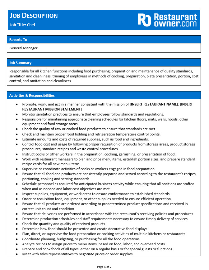 Restaurant Job Descriptions | RestaurantOwner